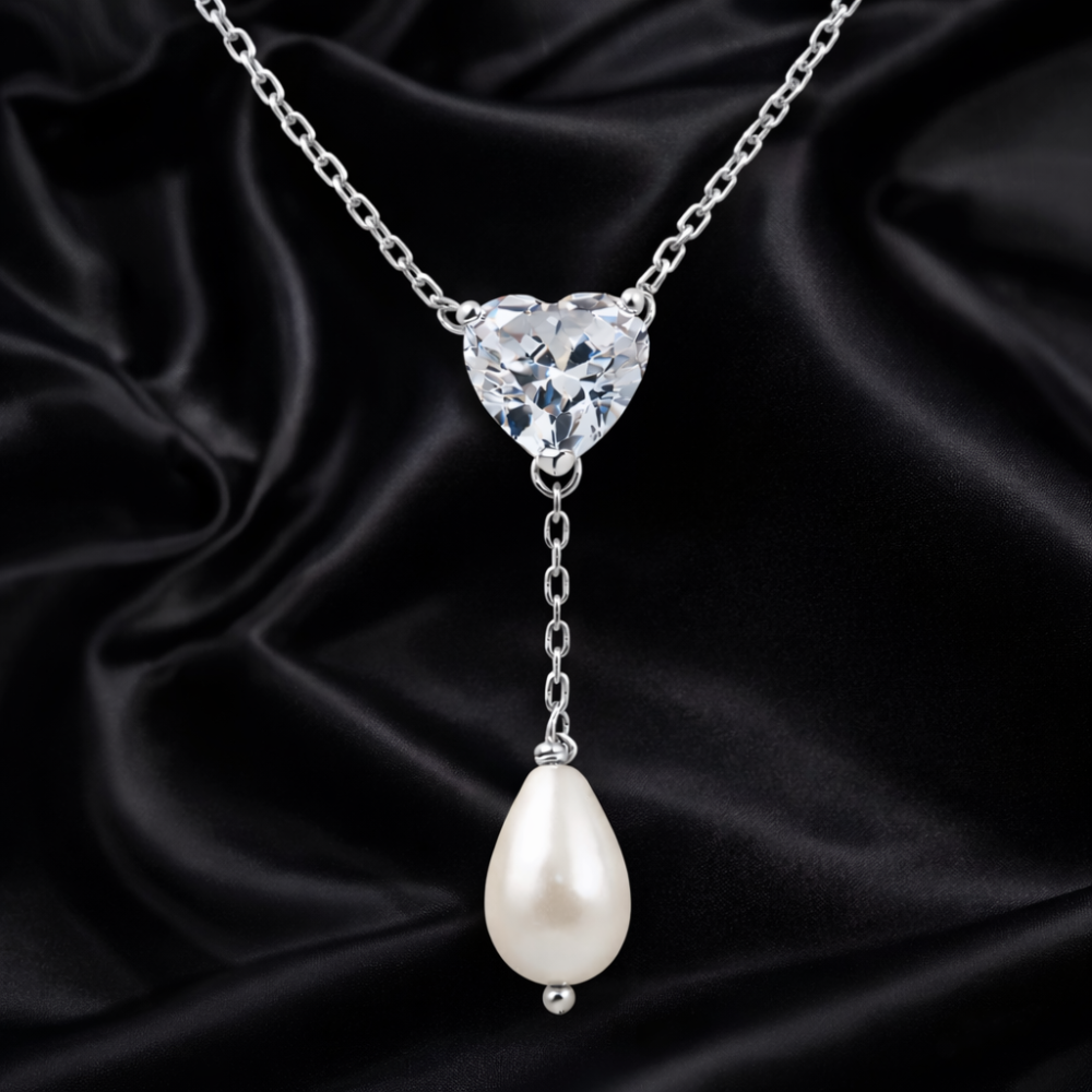 Crystal Heart Pearl Drop Pendant