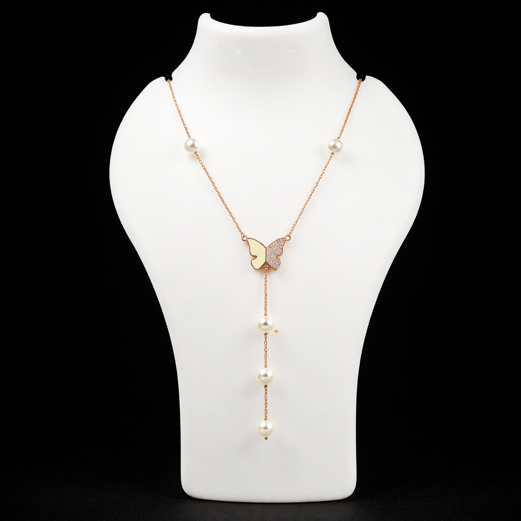 Elegant butterfly necklace with pearl RG (1)