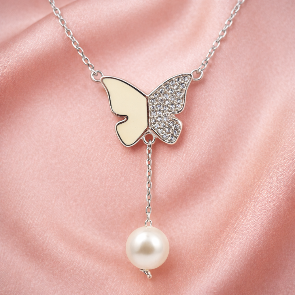Elegant butterfly necklace with pearl S (3)