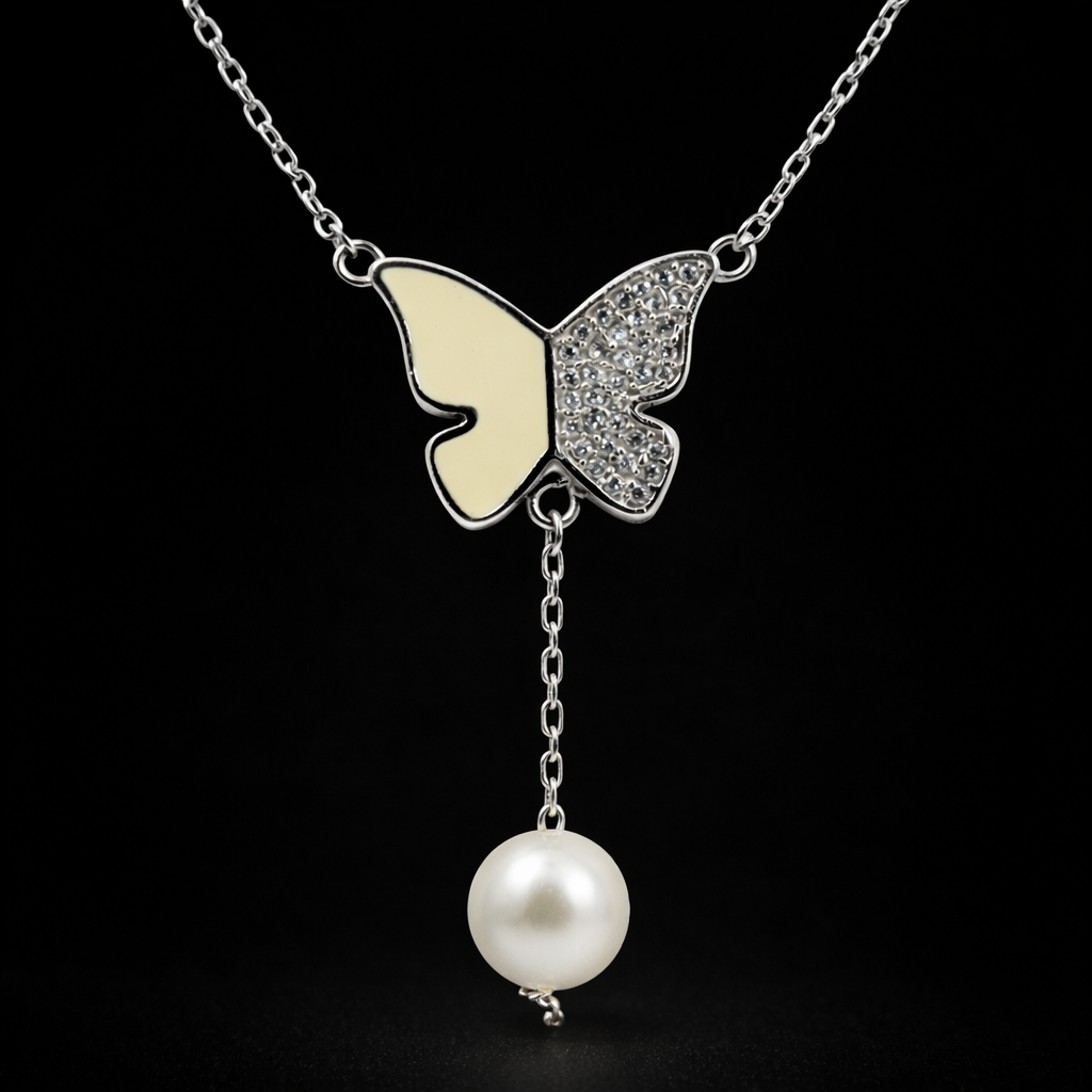 Elegant butterfly necklace with pearl S (4)