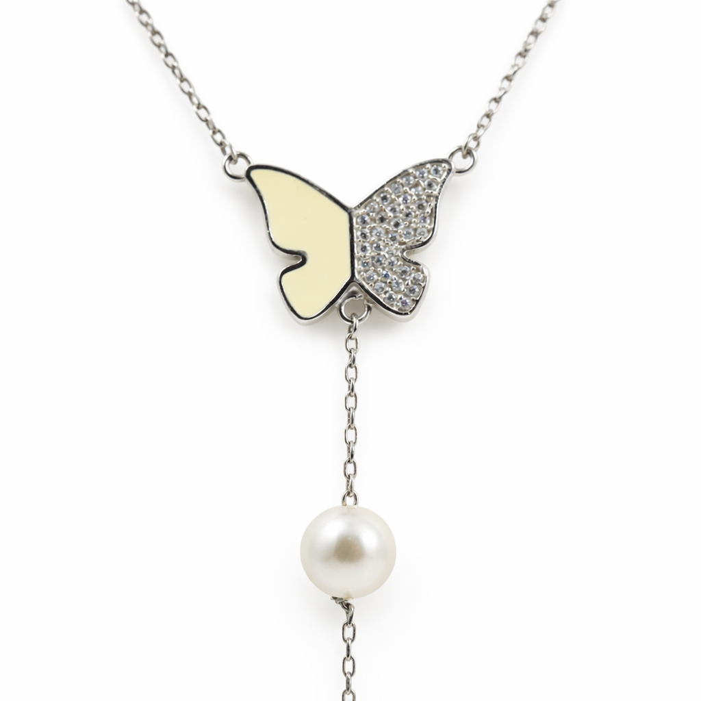 Elegant butterfly necklace with pearl S (5)