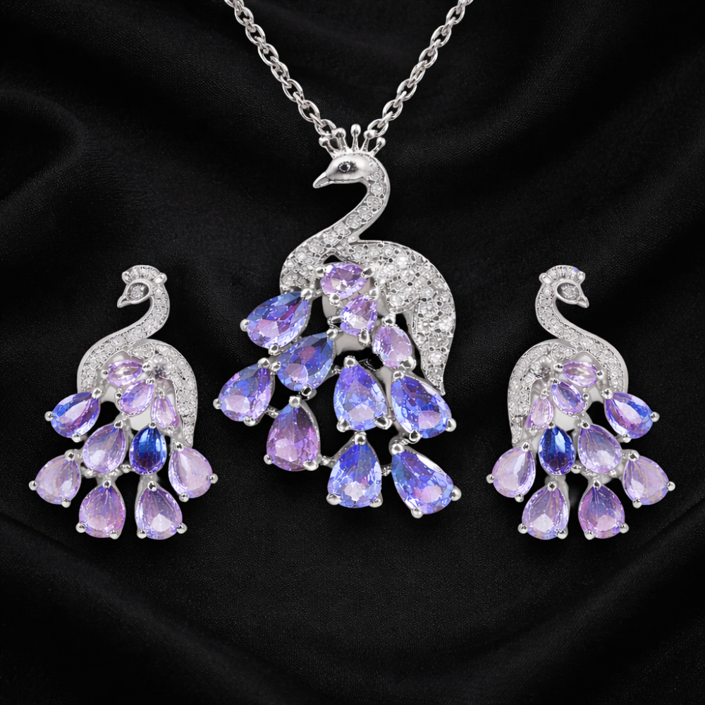 Elegant peacock jewelry set (TKC-S925-COMBO-0002) [TKC-S925-P-0026 / TKC-S925-ER-0024]