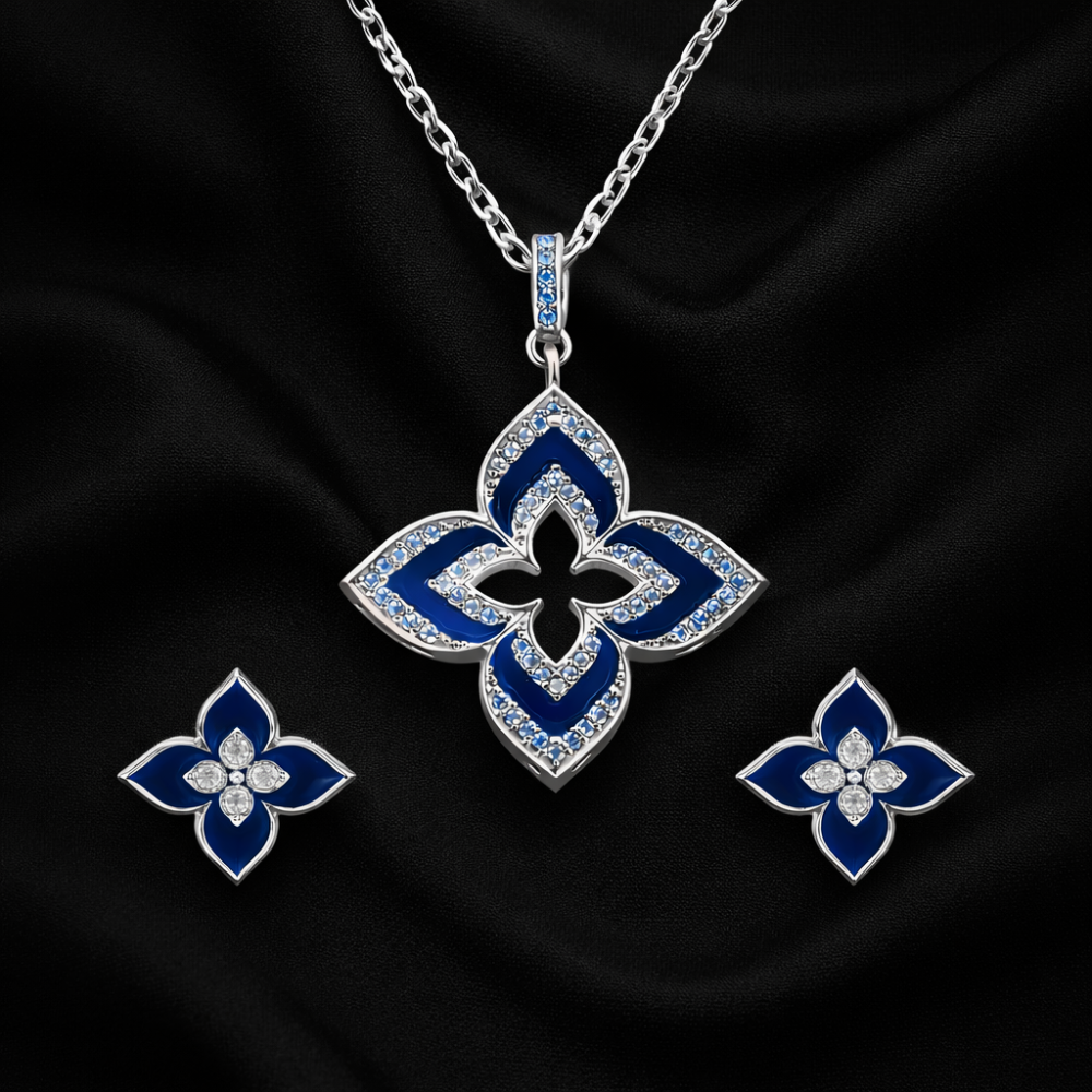 Elegant quatrefoil jewelry set (TKC-S925-COMBO-0001) [TKC-S925-P-0027 / TKC-S925-ER-0025]
