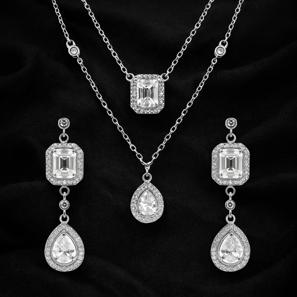 Elegant white jewelry set (TKC-S925-COMBO-0003) [TKC-S925-P-0025 / TKC-S925-ER-0023]