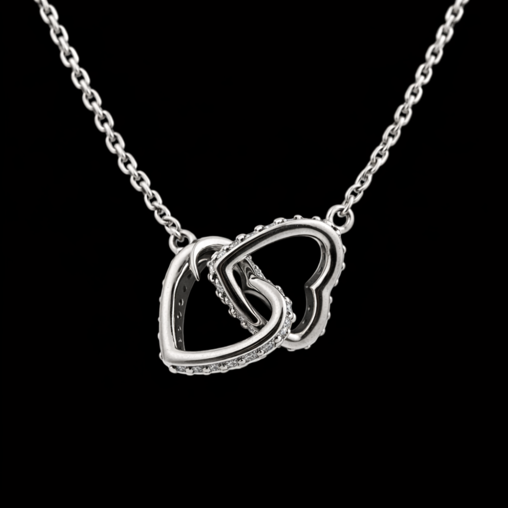 Intertwined gold and zirconia hearts Pendant