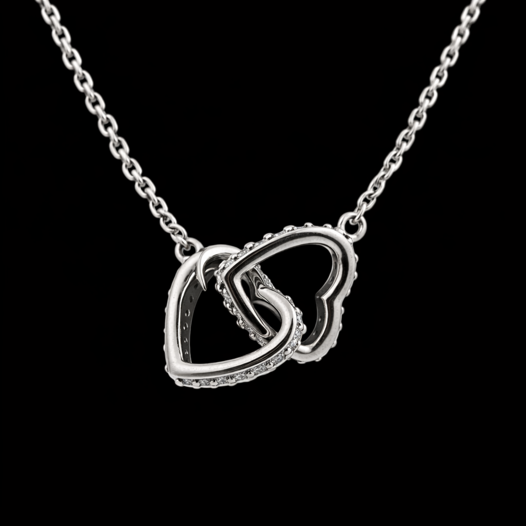 Intertwined gold and zirconia hearts Pendant S (4)
