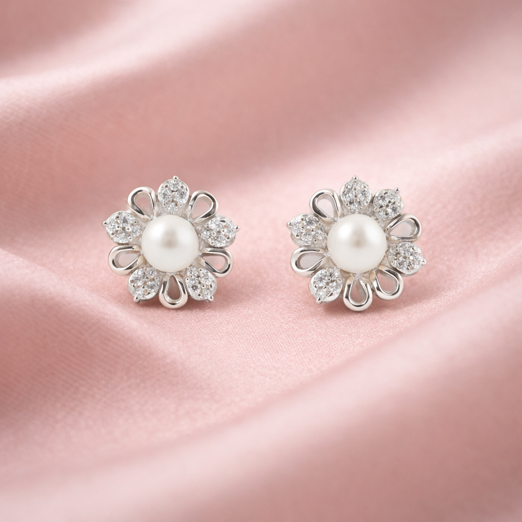 Pearl Rosette Stud Earrings S (2)