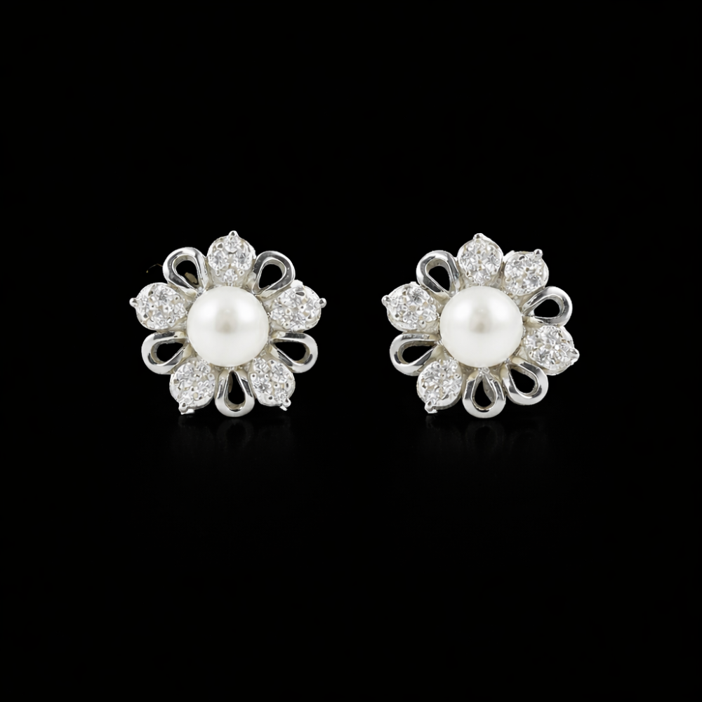 Pearl Rosette Stud Earrings
