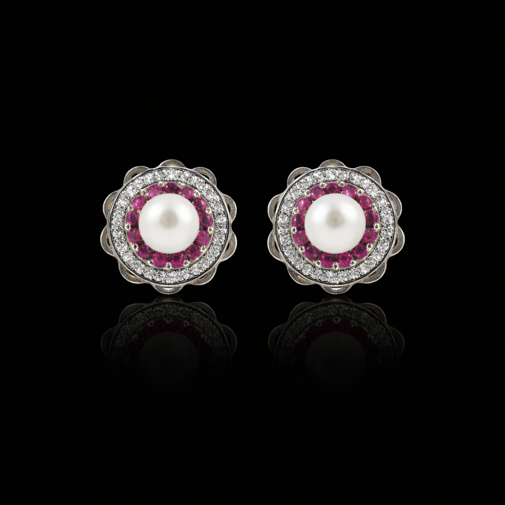 Pearl Rosette Stud Earrings