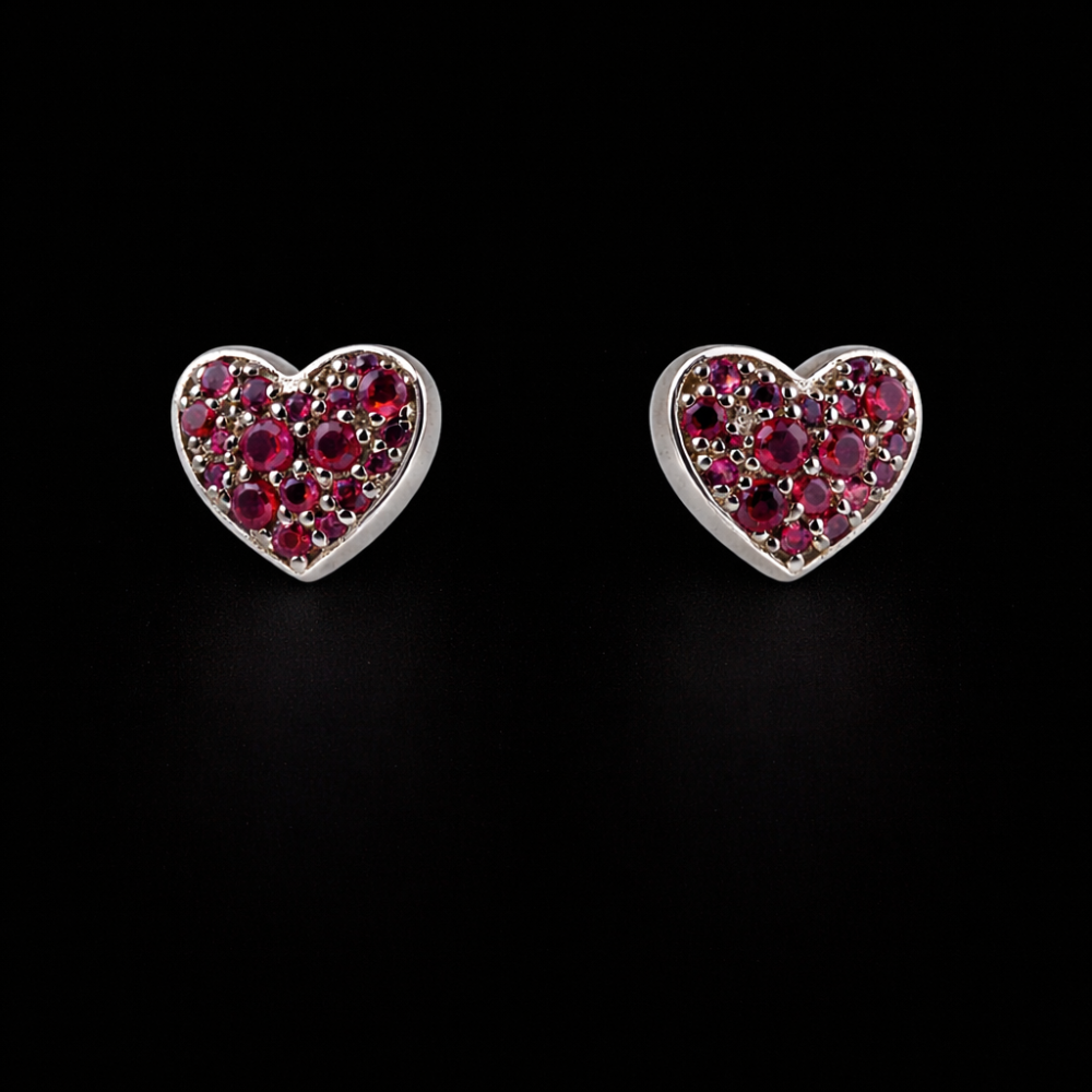 Ruby Heart Stud Earrings